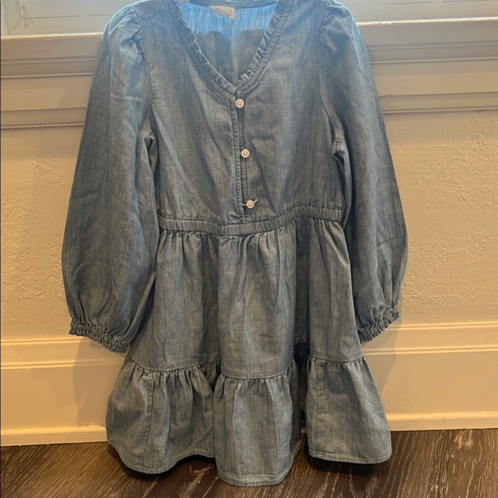 Girls Sz 7 J. Crew Factory Denim Ruffled Puff Sleeve Sundress